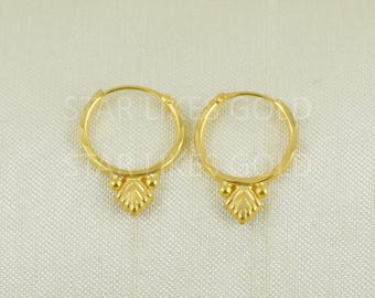 18k Gold Hoop Earrings, Handcrafted 18 Karat Textured Jewelry Gift