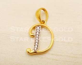 Colgante con inicial D de oro de 18k, joyería con letra del alfabeto en oro macizo de 18k y piedra blanca, PR2079