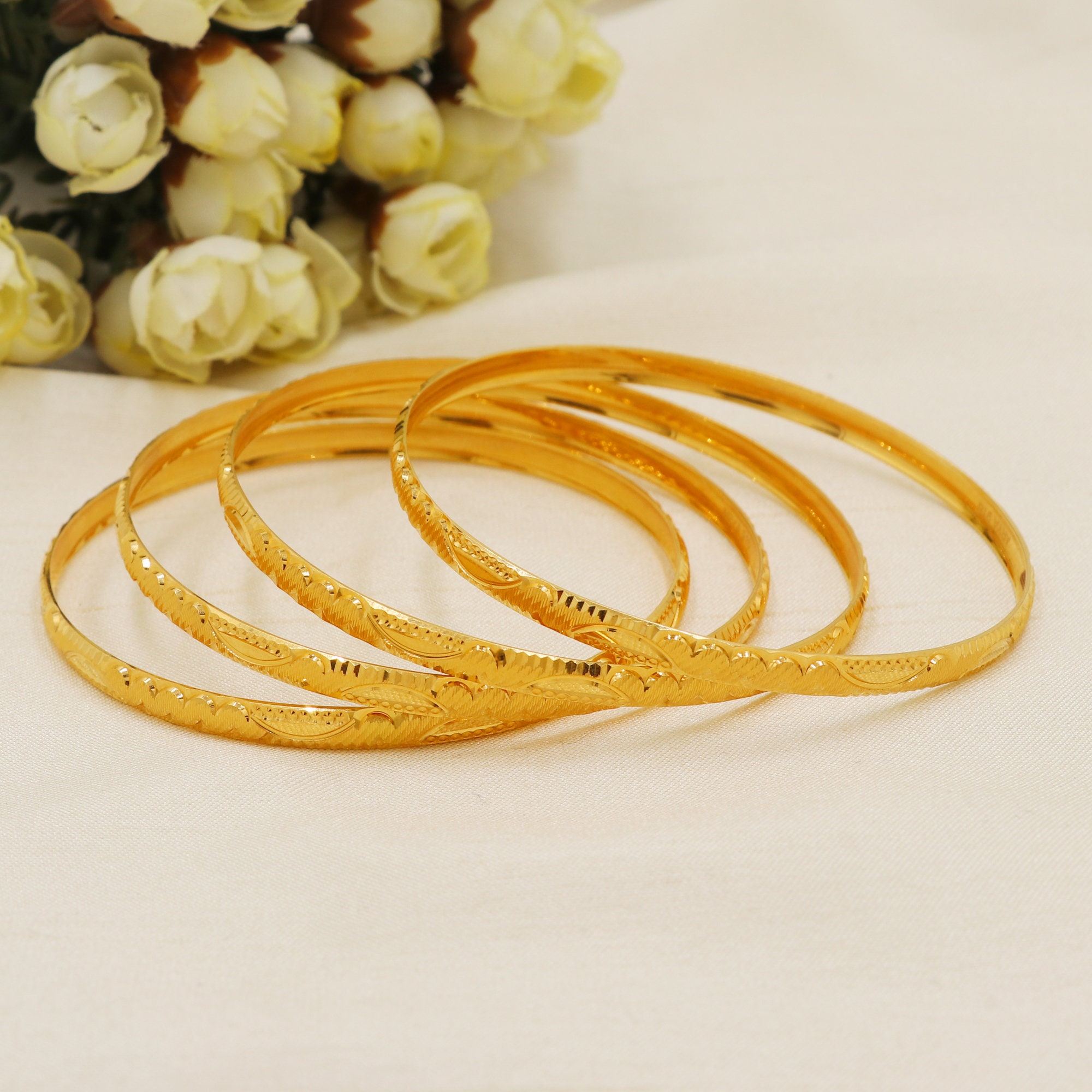22 Karat 22k Gold Bangle Bracelet Set Jewelry, 4 Pieces Set
