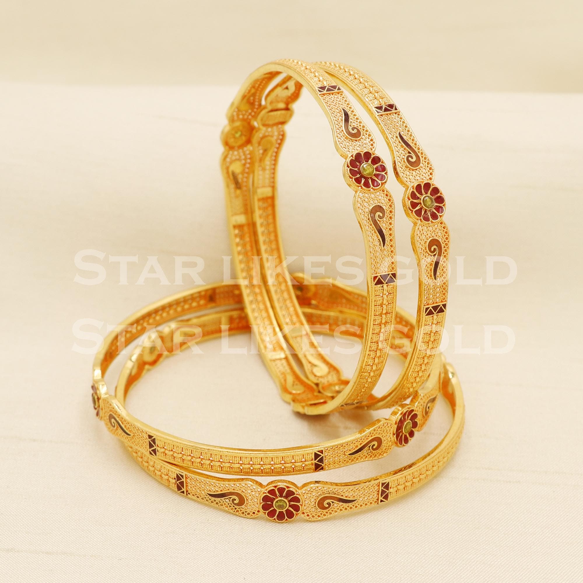 Floral Mandala Bangle 22k Solid Yellow Gold Broad Open Cut Jali