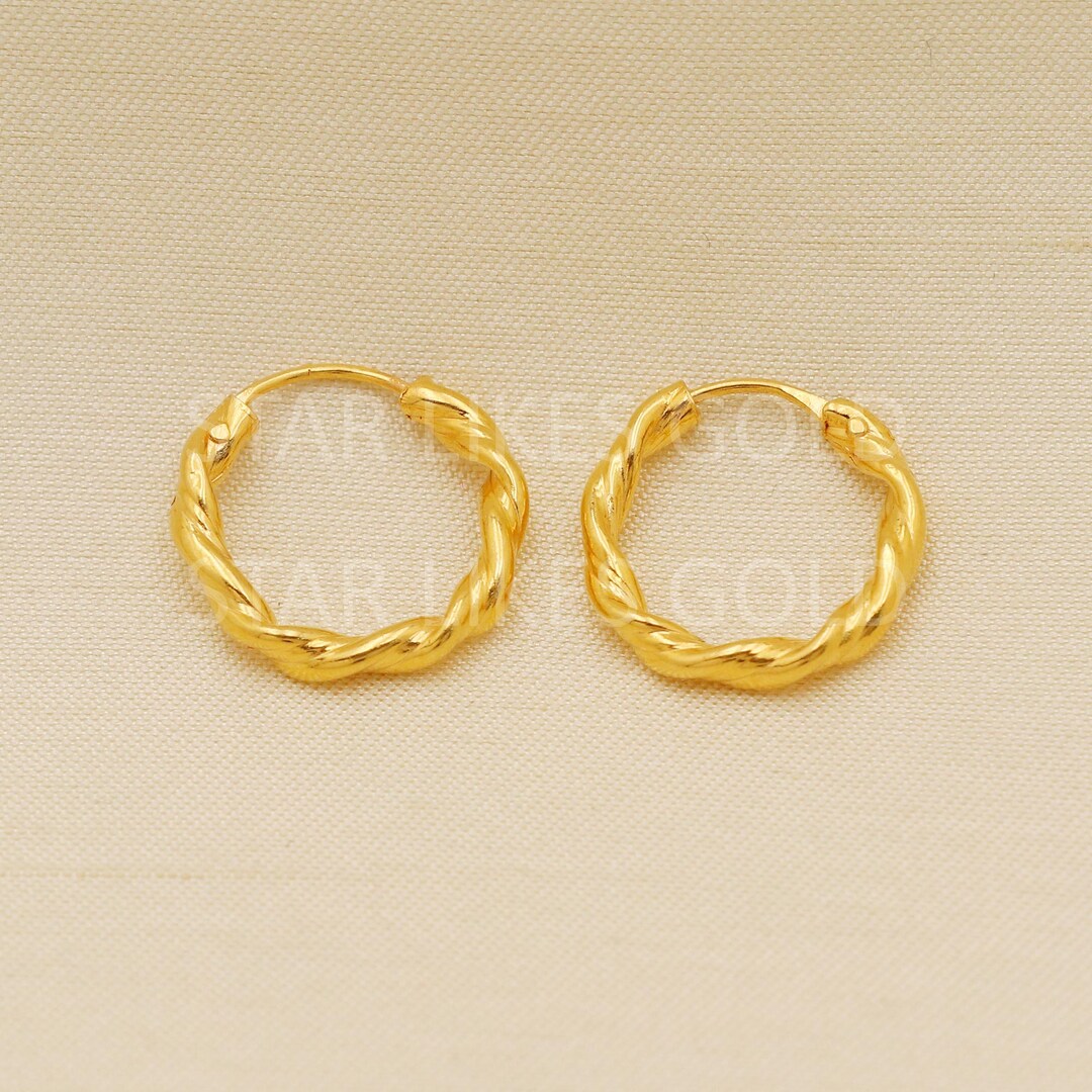 22k Solid Gold Twisted Rope Hoop Earrings, Indian Bali Style - Etsy