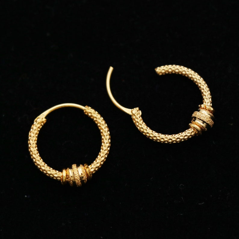 22K Solid Gold Hoops One Ball Hoop Earring Etsy
