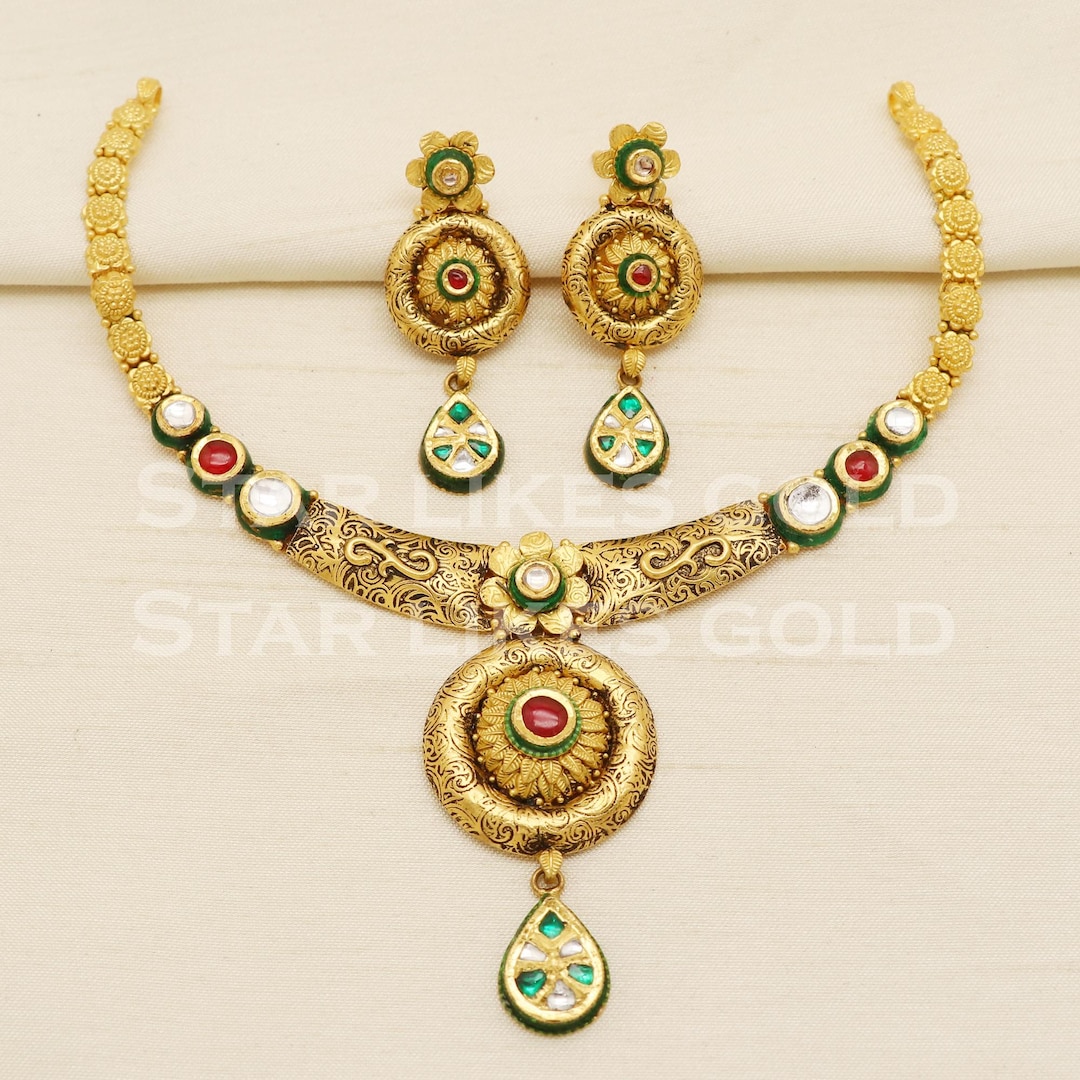 22k-gold-necklace-indian-wedding-jewelry-handmade-rajasthan-design-etsy