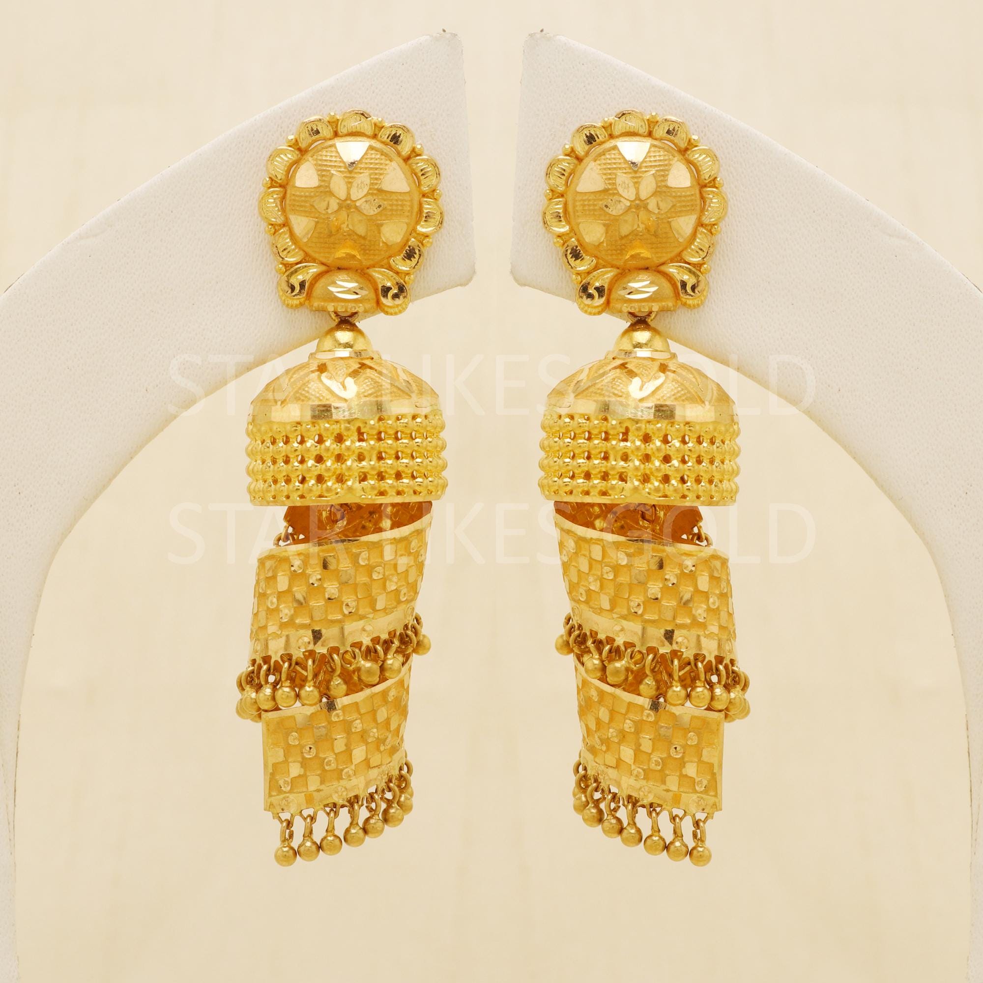 22k 22 Karat Gold Dubai Jhumka Dangle Earrings Jewelry, B1692