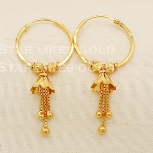 22 karat 22k gold bali hoop earrings, B1610