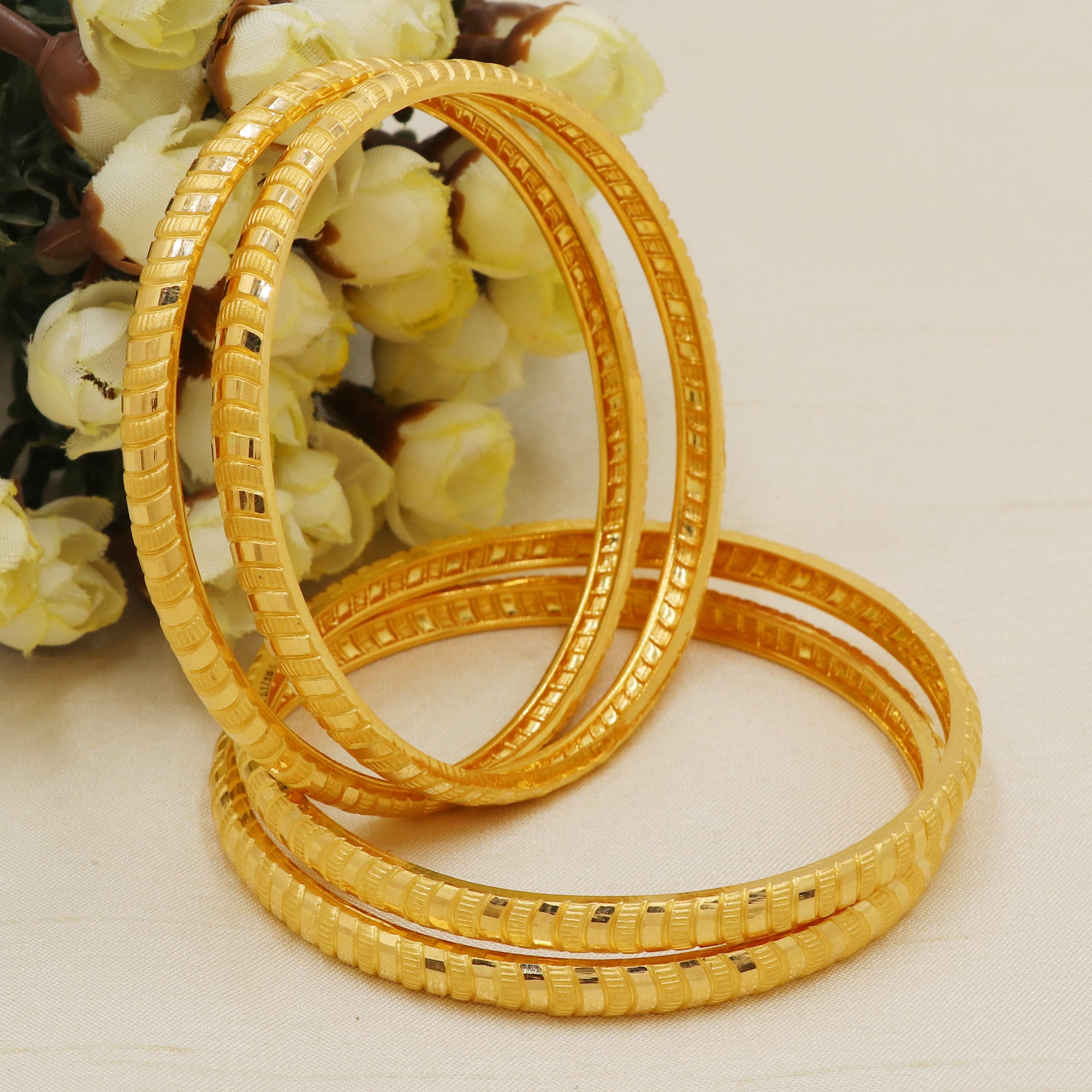 22 Karat 22k Gold Bangle Bracelet Set Jewelry, 4 Pieces Set