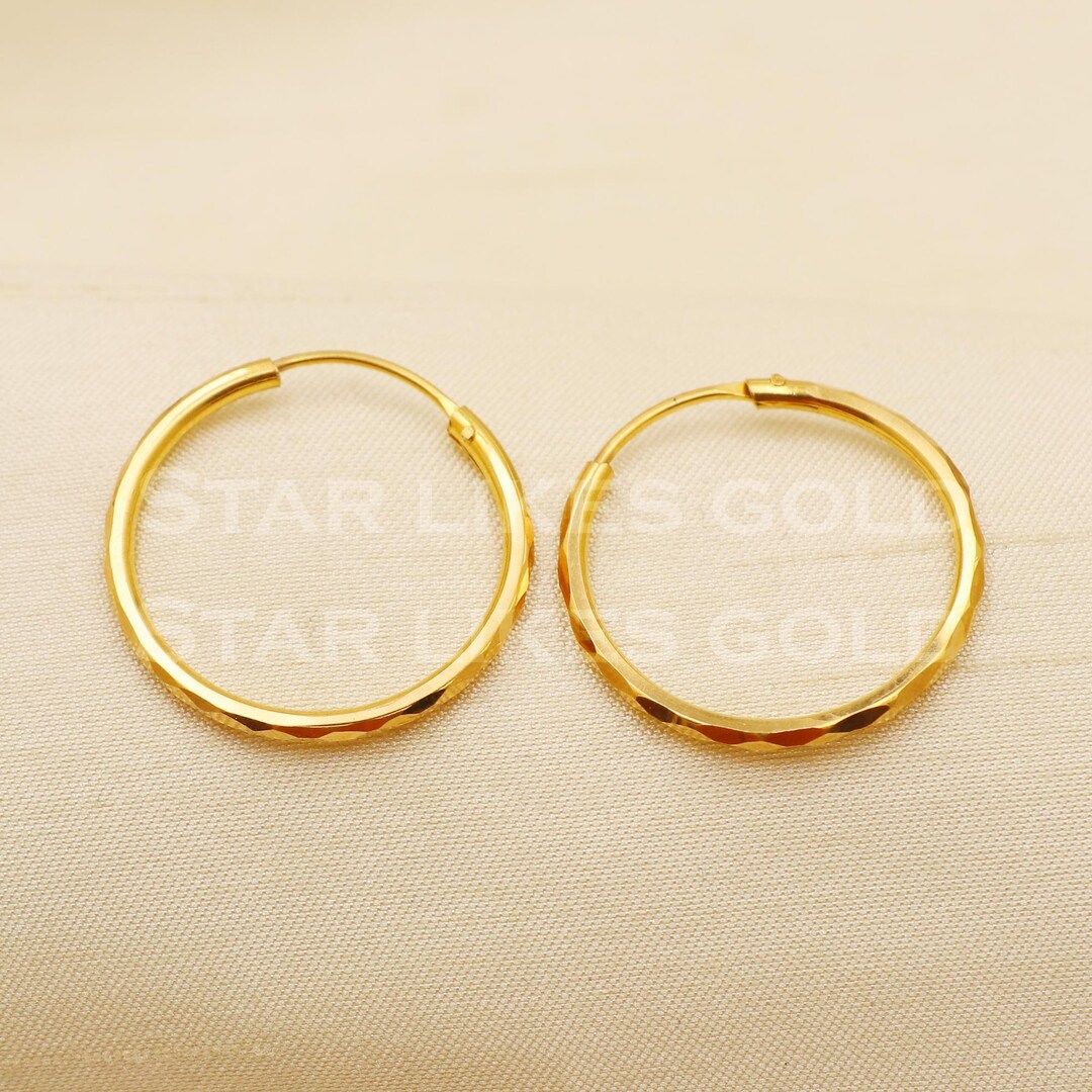 耳環　金環　①②まとめて 18 Karat 18k Gold Bali Hoop Earrings, B1503 - Etsy