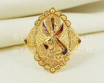 22K Yellow Gold Handmade Ring, Indian Jewelry, US Size 8.5 - Etsy