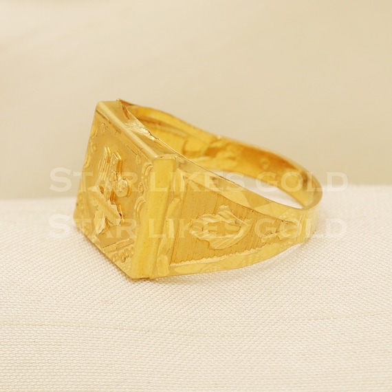 22k Yellow Gold Ring, BIS Hallmark 916 Sikh Khanda Symbol Men