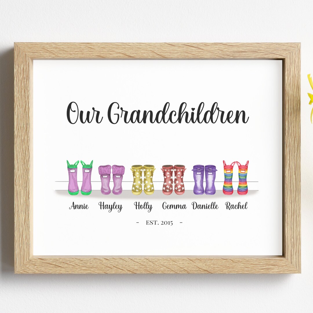 Our Grandchildren Print, Personalised Welly Boot Print, Grandparent ...