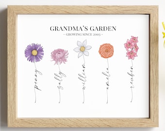 Grandma's Garden Print, Customised Birth Flower Print, Grandparent Present Ideas, Personalised Grandma Gift, Digital or Physical Available