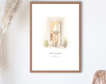 Personalised Yellow Labrador Print, This Is Home Quote, Watercolour Lab Wall Art, Custom Dog Name, Housewarming Gift