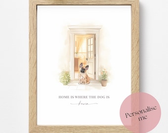 Personalised French Bulldog Print, Home Is Where The Dog Is, Watercolour Frenchie Wall Art, Dog Name Gift, Housewarming Decor