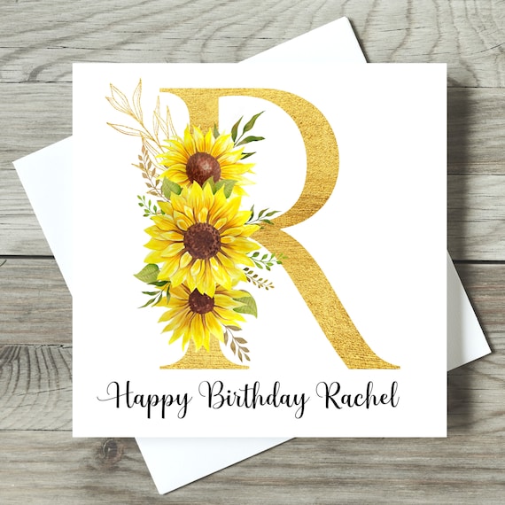 Personalised Birthday Card | Sunflower Greetings Card | Monogrammed Initial Card | Floral Birthday Card | Gift for Her | Special Unique Card