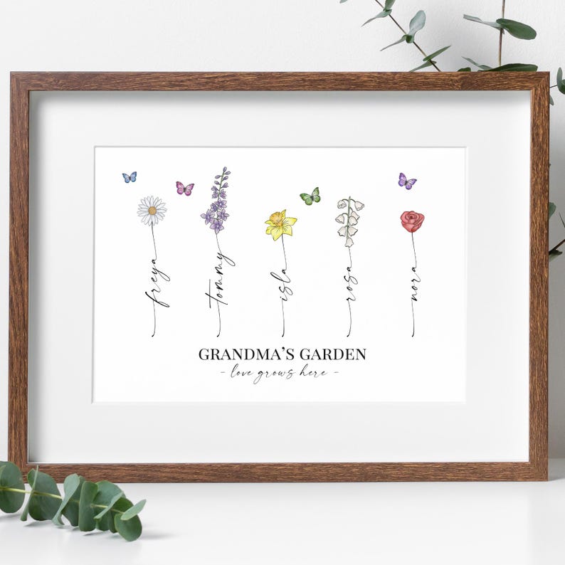 Customised Birth Flower Print, Grandma's Garden Print, Grandparent Ideas, Personalised Gift, Love Grows Here, Digital or Physical Available bild 5