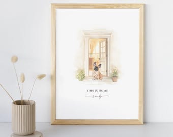 Personalised French Bulldog Print, This Is Home Quote, Watercolour Frenchie Wall Art, Custom Dog Name, Housewarming Gift