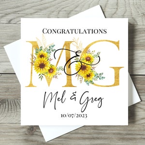 Personalised Engagement Card | Sunflower Greeting Card | Monogram Initial Card | Floral Engaged Card | Gift for Couple, Special Unique Card