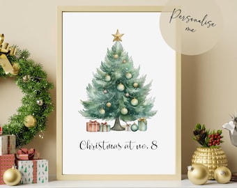Gorgeous Personalised Christmas Tree Print, Customised House Number Wall Art, Printable Holiday Decor, Christmas Decorations, Seasonal Art