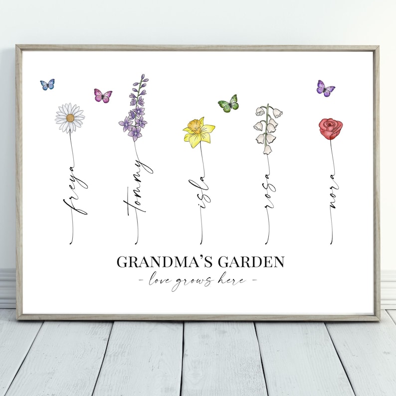 Customised Birth Flower Print, Grandma's Garden Print, Grandparent Ideas, Personalised Gift, Love Grows Here, Digital or Physical Available bild 6