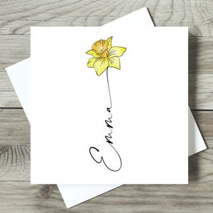 Personalised Daffodil Birth Flower Card, Customised with Name, March Birthday Gift, Floral Special Card, Botanical Cards for her