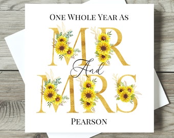 Personalised 1st Anniversary Card, Sunflower Greeting Card, Paper Anniversary Card, First Wedding Anniversary Cards, Couple Anniversary