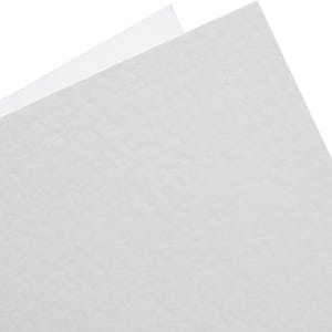 May include: Close-up of two sheets of white textured paper, one slightly overlapping the other. The paper has a rough, uneven surface, and the edges are clean and crisp. The background is plain white.