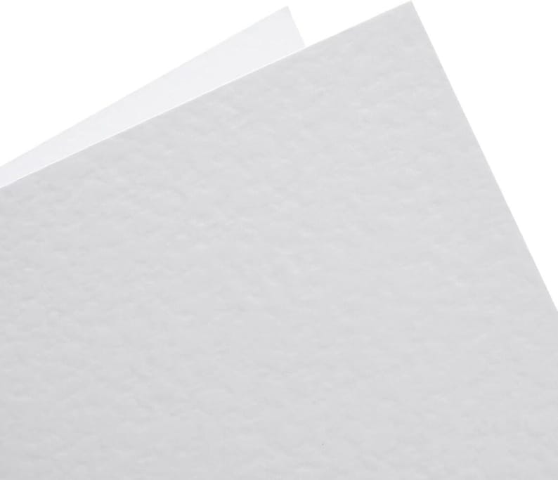 May include: Close-up of two sheets of white textured paper, one slightly overlapping the other. The paper has a rough, uneven surface, and the edges are clean and crisp. The background is plain white.