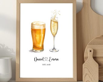 Personalised Couple Drinks Print | Wedding Gift for Couple | Custom Engagement Gift | His and Hers Drinks Poster