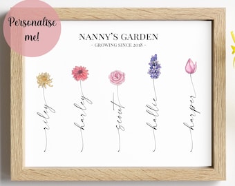 Nanny's Garden Print, Customised Flower Print, Grandparent Present Ideas, Personalised Nan or Nanny Gift, Digital & Physical Available