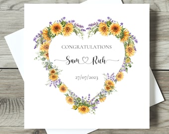 Personalised Wedding Day Card | Botanical Greeting Card | Sunflowers, lavender | Floral Wedding Card | Gift for Couple, Special Unique Card