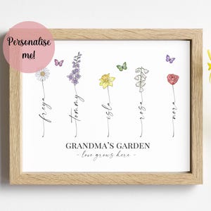 Customised Birth Flower Print, Grandma's Garden Print, Grandparent Ideas, Personalised Gift, Love Grows Here, Digital or Physical Available bild 1