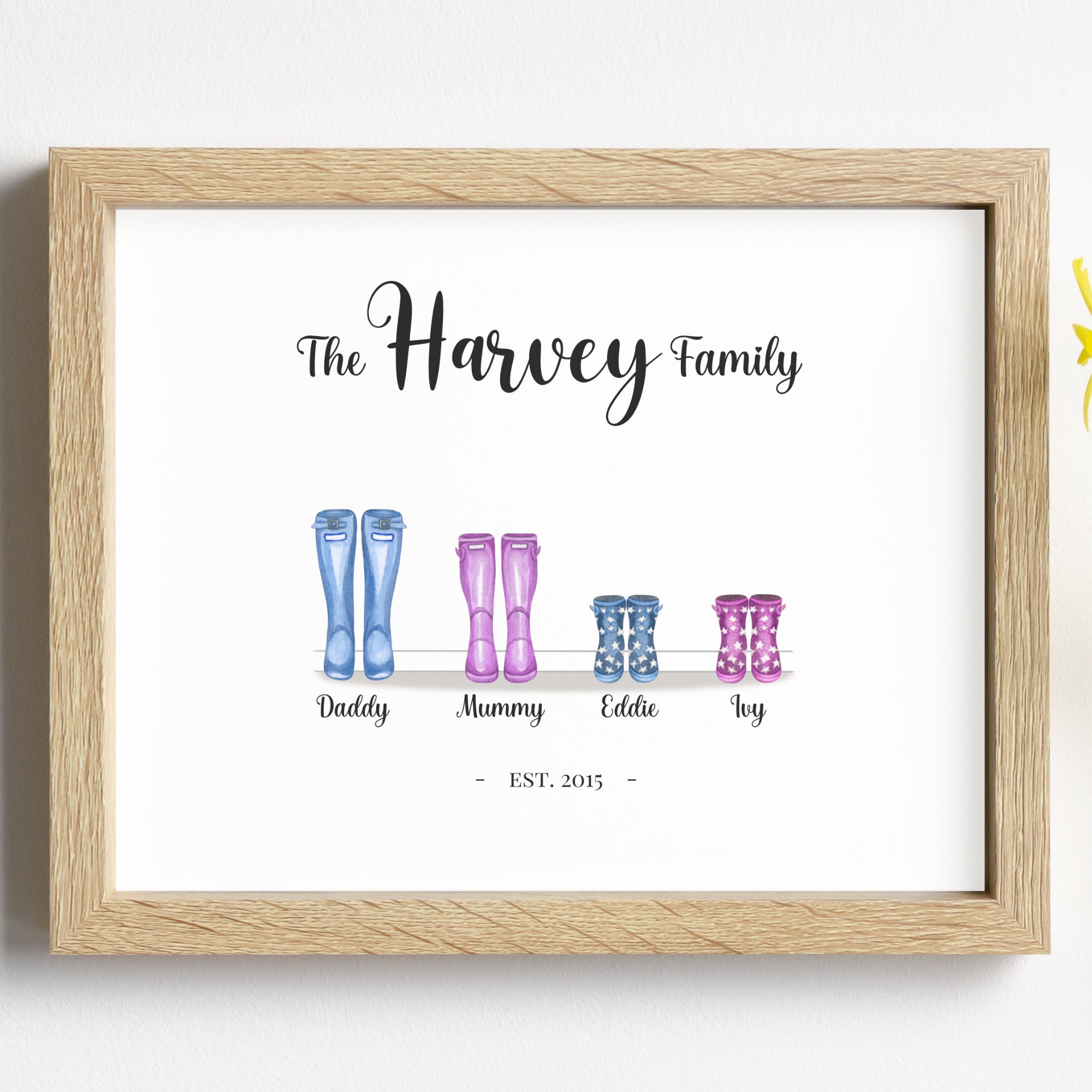 Custom Wellies Personalised the Family Print, Custom Welly Boot Art Print, Sentimental ...