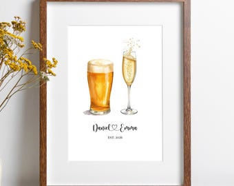 Personalised Engagement Gift | Custom Couple Drinks Print | Engagement Present for Couple | His and Hers Drinks Poster | Newly Engaged Gift