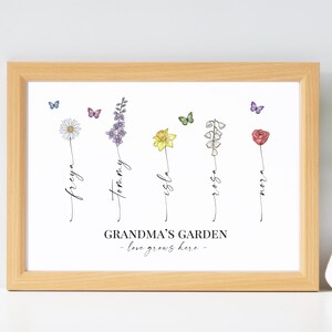 Customised Birth Flower Print, Grandma's Garden Print, Grandparent Ideas, Personalised Gift, Love Grows Here, Digital or Physical Available bild 2