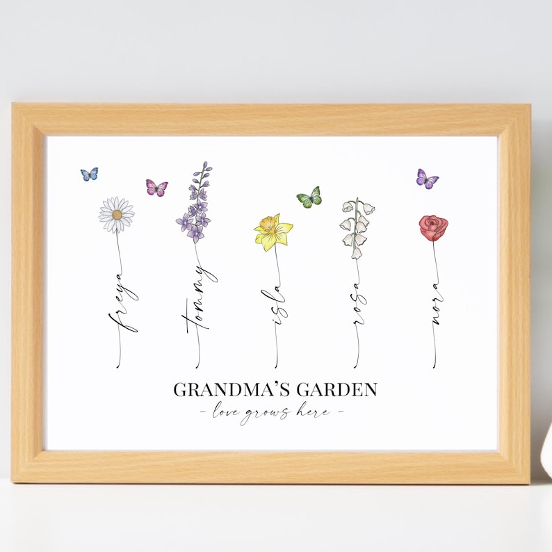 Customised Birth Flower Print, Grandma's Garden Print, Grandparent Ideas, Personalised Gift, Love Grows Here, Digital or Physical Available bild 2