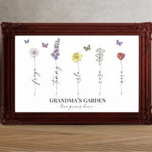 Customised Birth Flower Print, Grandma's Garden Print, Grandparent Ideas, Personalised Gift, Love Grows Here, Digital or Physical Available bild 3