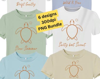 Meeresschildkröte PNG Bundle (6 Designs) - Einfache Sommer Urlaub Shirt Design - Minimalistische Strand Lifestyle Grafik - Digital Download