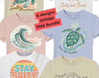 Küstenwellen, Meeresschildkröten und Sommer PNG Bundle # 3 (6 Designs), Sommerferien Design, Sommer Sublimationsgrafik - Digitaler Download