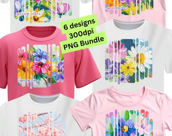 Bunt bemalte Pastell Wildblumen PNG Bündel für Ihr Frühlingsbasteln - 6 Designs - Frühlingsstimmung - Shirts, Totes & mehr - Digitaler Download