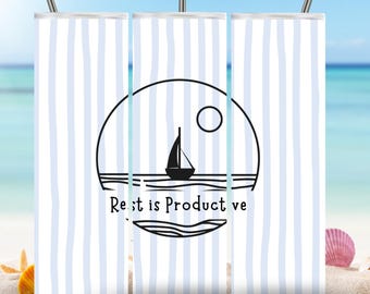 Moon Over Ocean “Rest Is Productive” Tumbler Wrap PNG, Coastal Mental Health Design, 20oz Tumbler Wrap - Digital Download