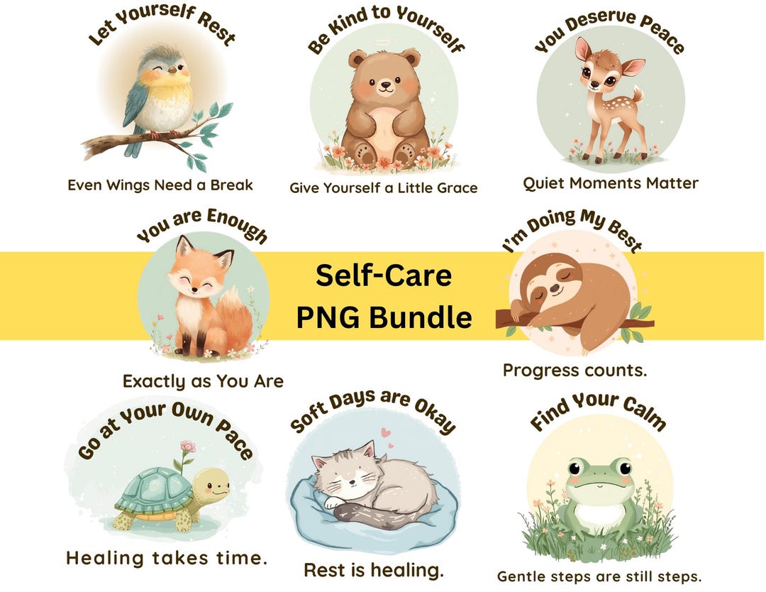 Encouraging Mental Health Animal PNG Bundle – Self-care & Positive ...