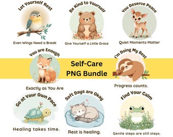 Tier PNG Bundle - Selbstpflege & positive Affirmation für Aufkleber, T-Shirts, Journals, Geschenke - Sofortdownload