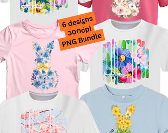 Lot printanier de fleurs sauvages et de lapins floraux pour vos créations printanières : chemises, sacs fourre-tout et sublimation - téléchargement numérique PNG (6 modèles)