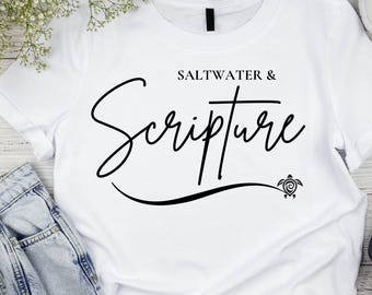 Saltwater & Scripture PNG | Coastal Christian Shirt Design | Beach Faith Download