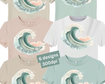 Soft Pastel Ocean Wave PNG Bundle (6 Designs) - Küstenästhetische Sommergrafik - Summer Vibes - Digital Download