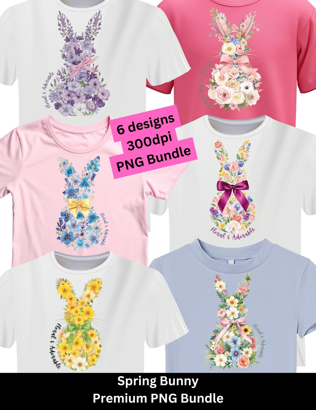Floral Wildflower Bunny PNG Bundle for Your Spring Crafts – Cute Flower ...