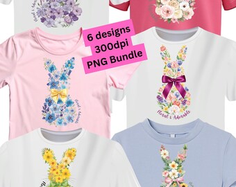 Floral Wildflower Bunny PNG Bundle for Your Spring Crafts – Cute Flower Rabbits and Bows for Shirts, Totes & Sublimation - Digital Download