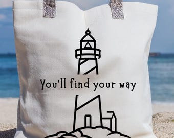 Phare PNG « Vous trouverez votre chemin », conception côtière de santé mentale, citation encourageante, esthétique de thérapie par l'océan, fichier de sublimation d'autocollants