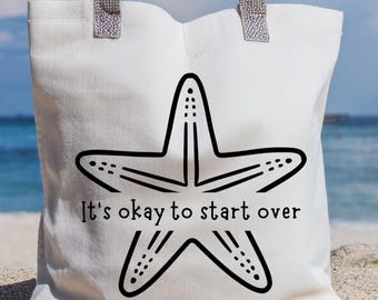 ヒトデPNG「やり直しても大丈夫」、海岸の癒しの引用デザイン、メンタルヘルスPNG、ビーチの肯定アート、ステッカー昇華ファイル