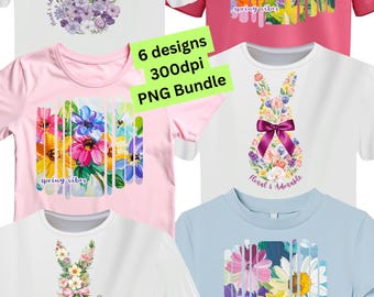 Bundle floral PNG avec lapin fleurs sauvages pour vos créations printanières (6 modèles) - Lapins et noeuds pour chemises, sacs à main et sublimation - Téléchargement numérique